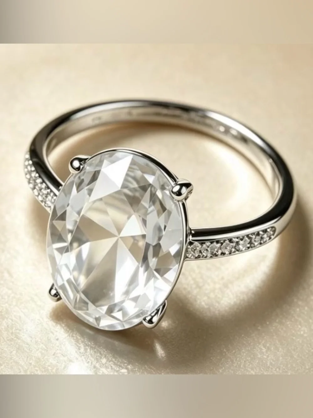 Classic Oval White Crystal Solitaire Ring - Women's Jewelry